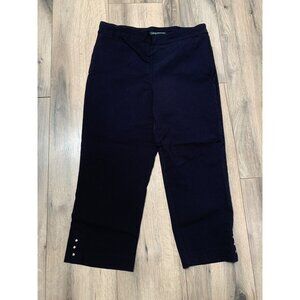 Counterparts Women’s 8 Navy Dress Pants Cropped Blinged Cuff Flat Front Faux Poc